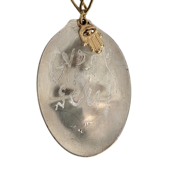 Gypsy Soul Engraved Hamsa Hand Spoon Paperclip Chain Necklace - Picture 2 of 3